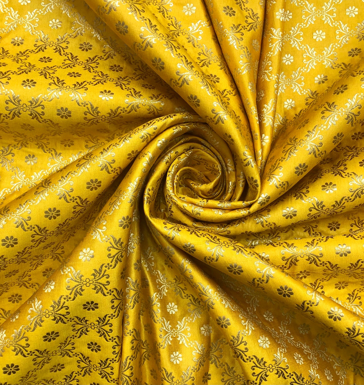 Indian Banarasi Brocade Fabric in Yellow and Gold  color, Multiple lengths will come in the continuous piece - NF314