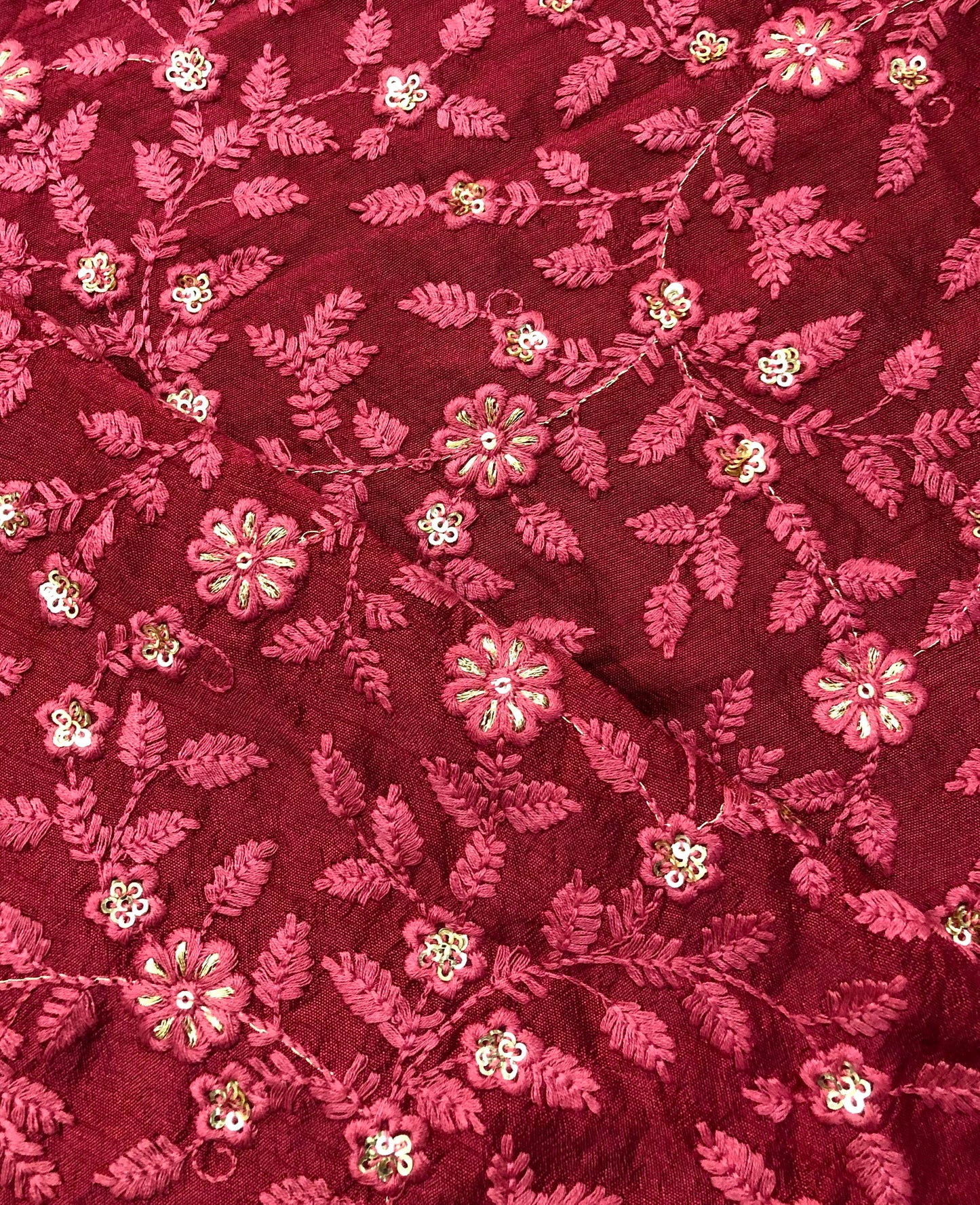 Indian Embroidered Fabric in Red & Gold color, Multiple lengths will come in the continuous piece - NF43