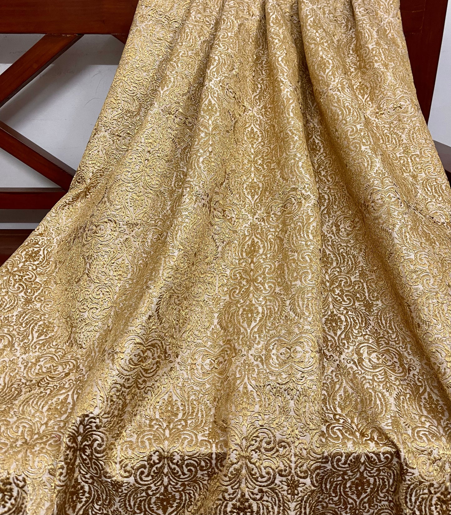 indian Embroidered Fabric in Beige color, Multiple lengths will come in the continuous piece - NF849