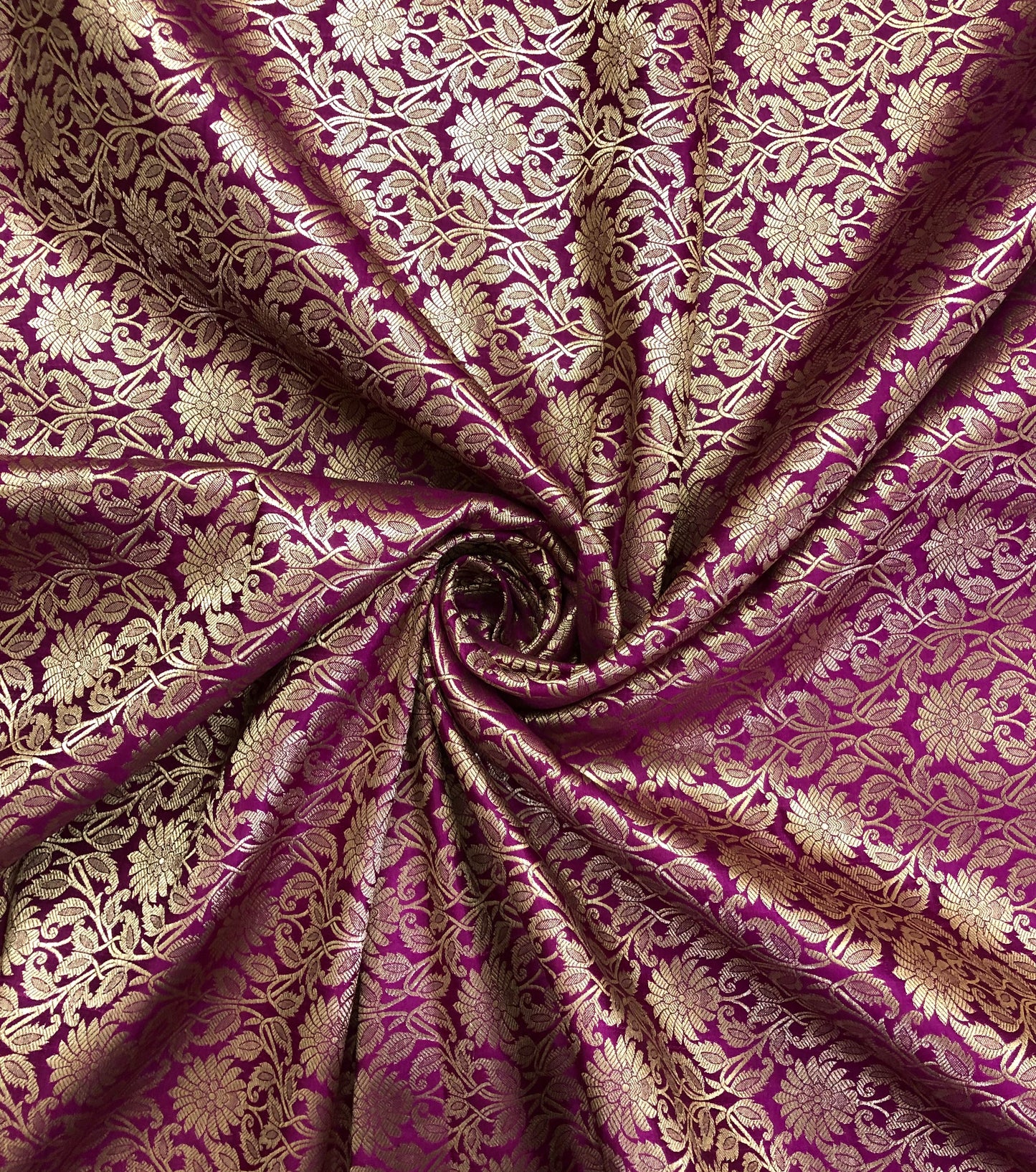 Indian Banarasi Brocade fabric in Purple and Gold color, Multiple lengths will come in the continuous piece - NF526