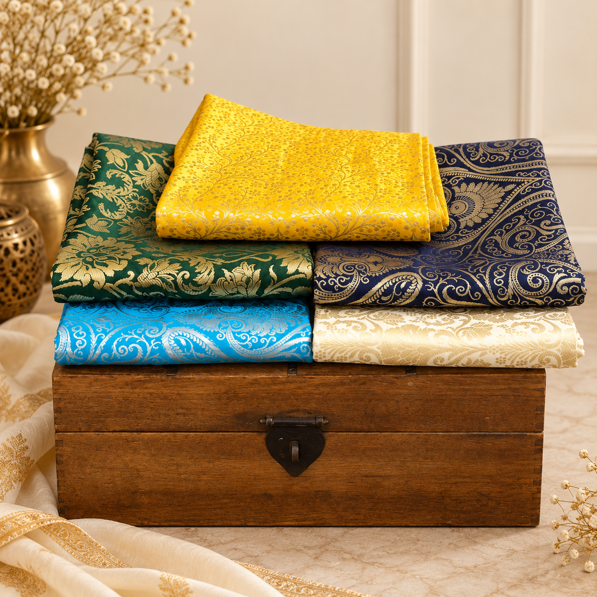 5 pcs Bundle Brocade Fabrics, assorted brocade fabric bundle, Banarasi fabric - NF010