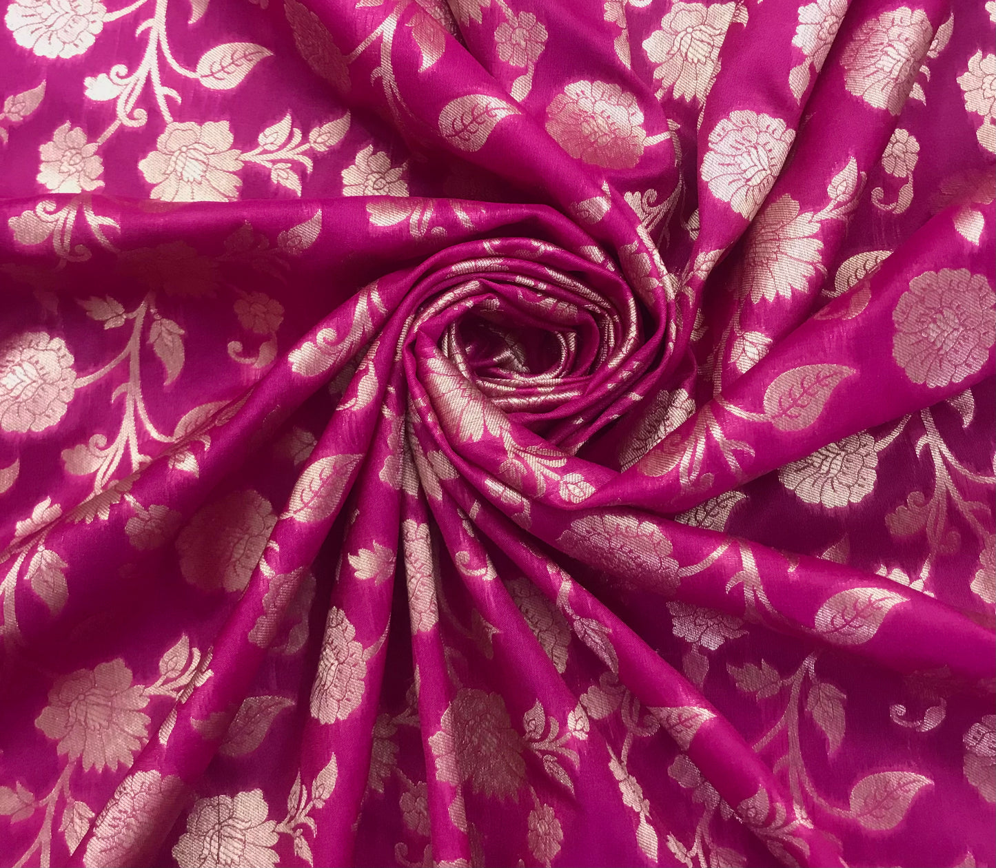 Indian Banarasi Brocade Fabric in Fuchsia and Gold color, Multiple lengths will come in the continuous piece - NF779