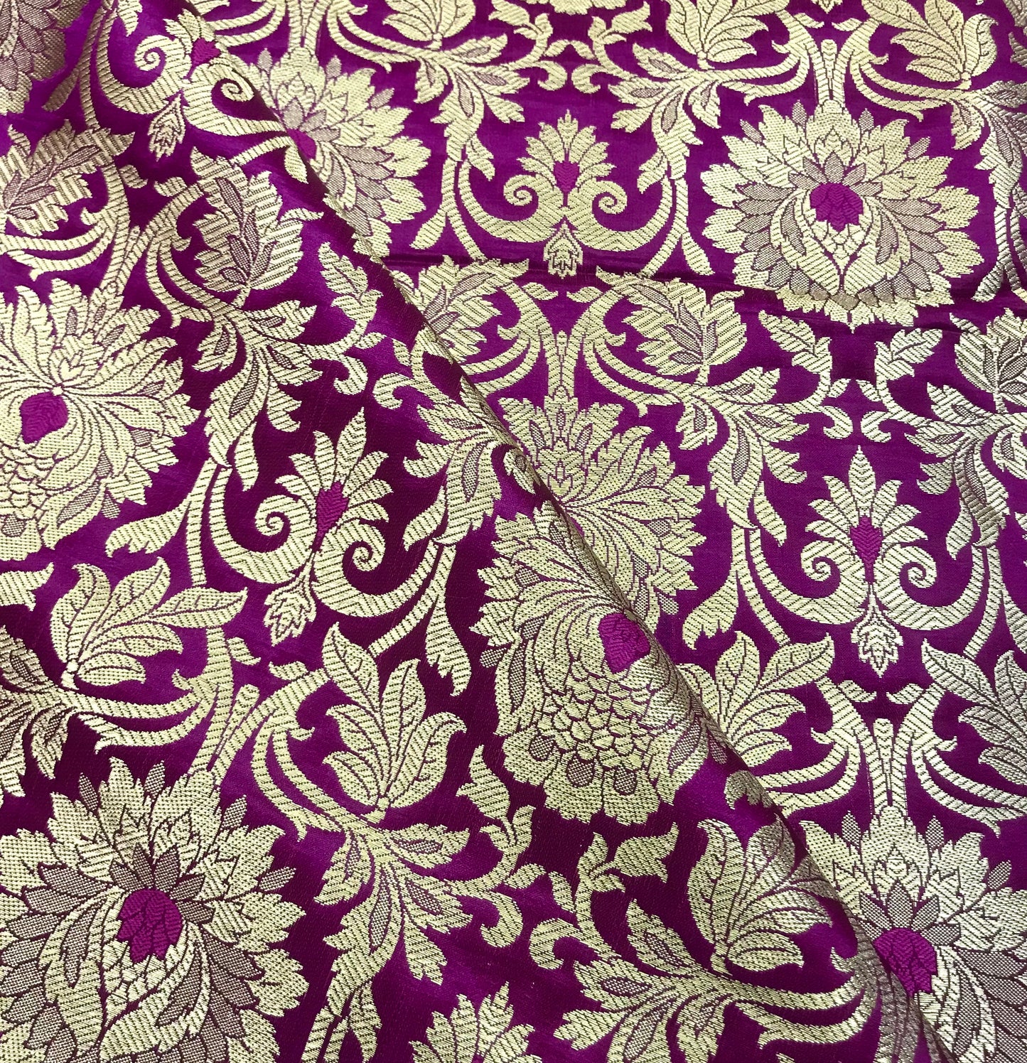 Indian Banarasi Brocade Fabric in Purple and Gold color, Multiple length will come in a continuous piece - NF795