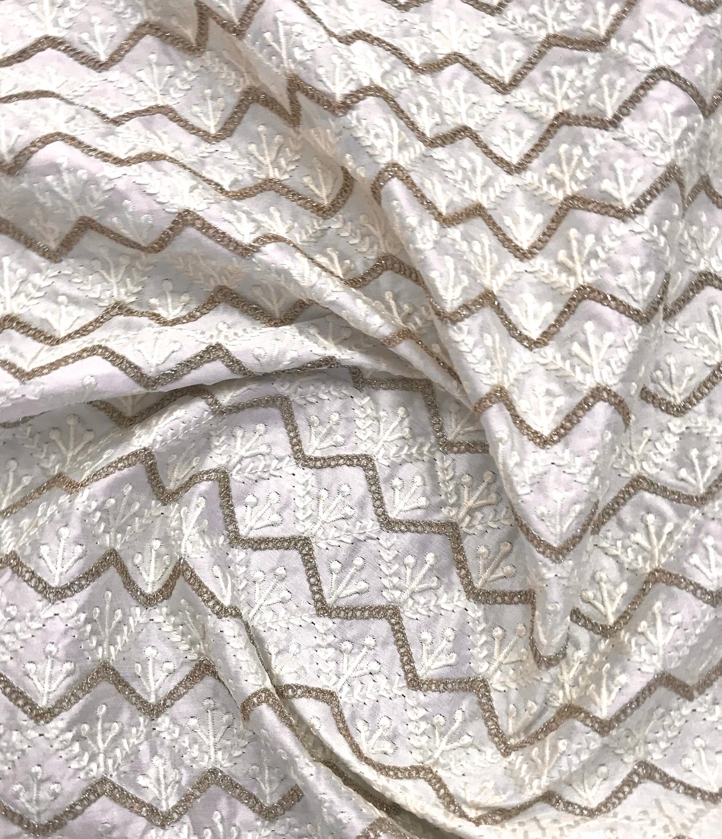 Off-White Embroidered Fabric, Bridal Wedding Dress Fabric, Multiple lengths will come in the continuous piece - NF661