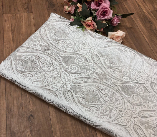 Banarasi Brocade fabric, White silver paisley brocade, Jacquard fabric, Gothic fabric, Fabric by the yard/meter - NFAF1090