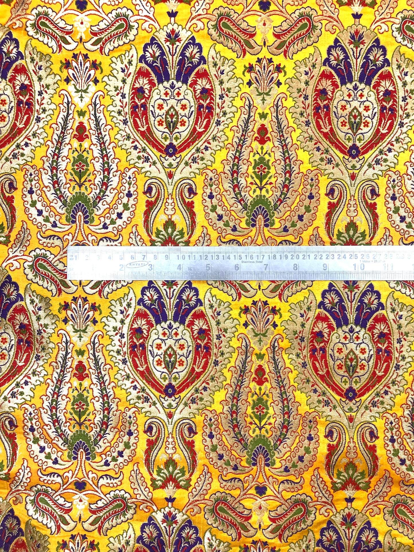 Indian Banarasi Brocade Fabric in Yellow and Gold color, Multiple lengths will come in the continuous piece - NF84