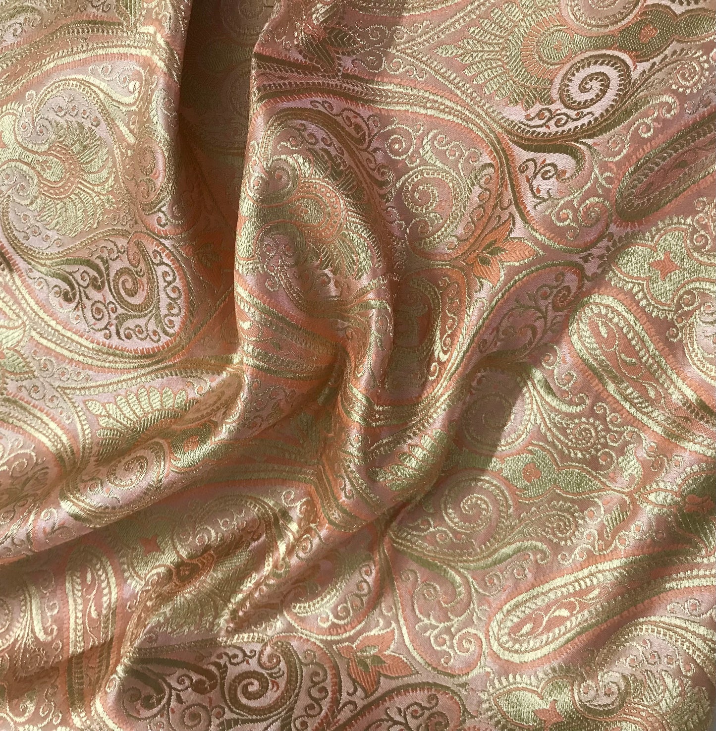 Indian Banarasi Brocade fabric in Coral and Gold color, Multiple lengths will come in the continuous piece - NF2003