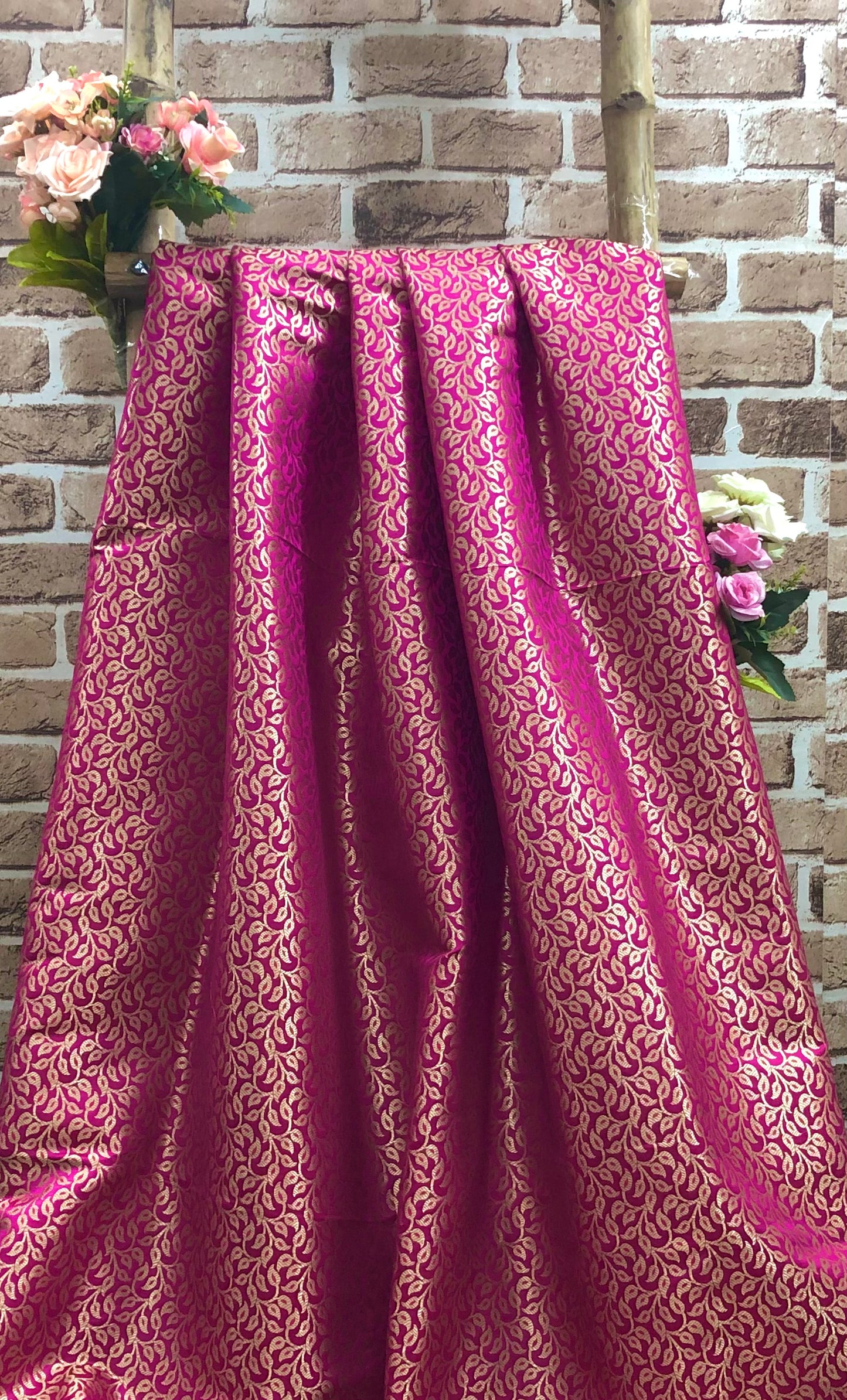 Indian Banarasi Brocade Pink and Gold color, Multiple lengths will come in the continuous piece - NF634