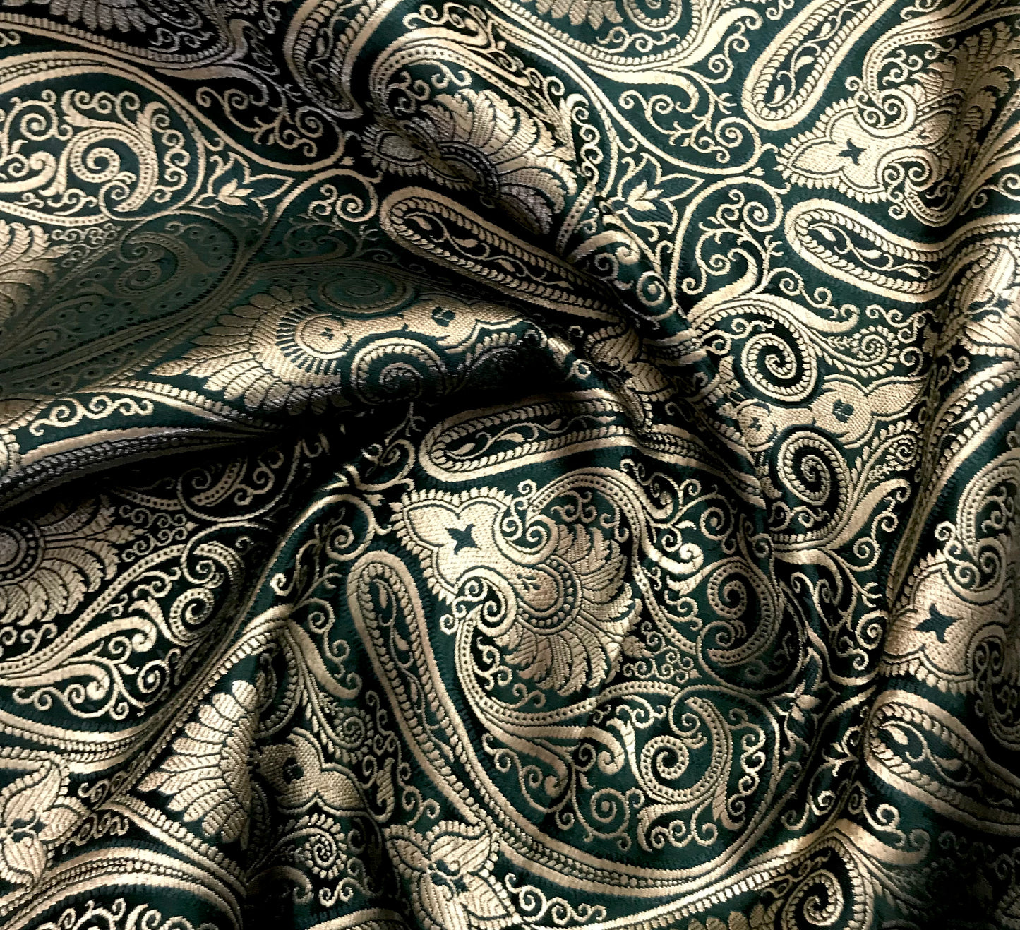 Indian Banarasi Brocade Fabric in Green and Gold color, Multiple lengths will come in the continuous piece - NF182