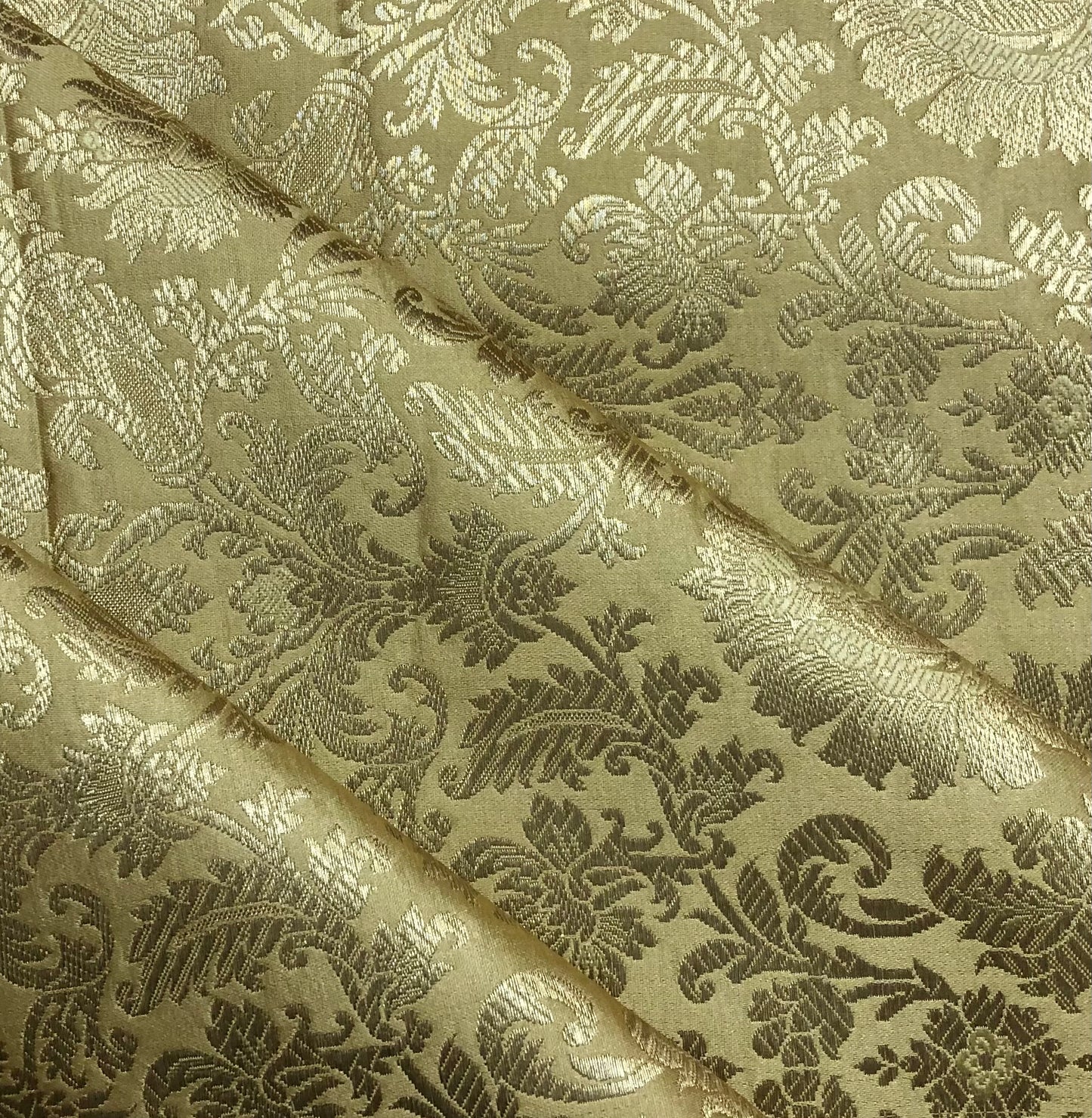 Indian Banarasi Brocade Fabric in Beige and Gold color, Multiple lengths will come in the continuous piece - NF881