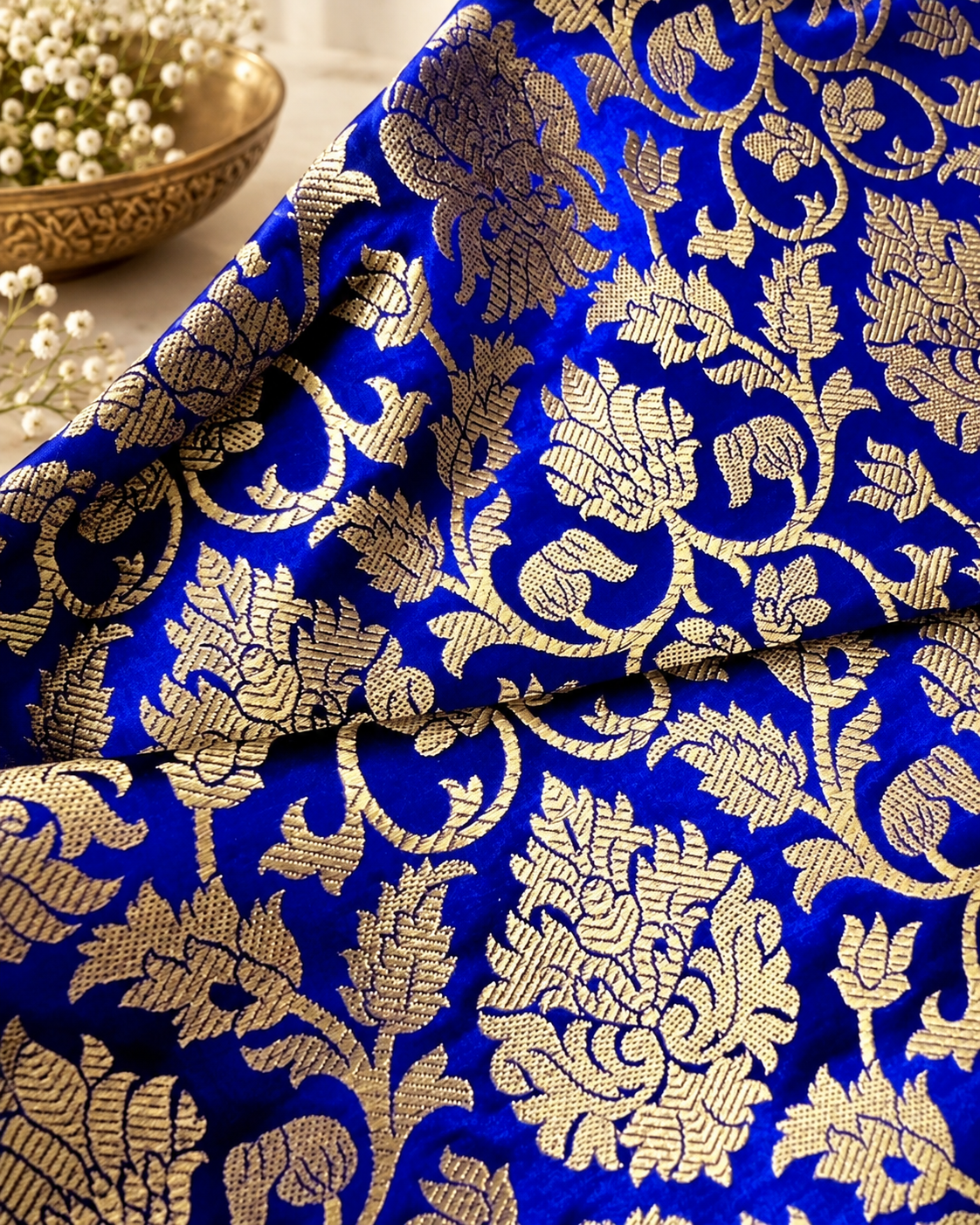 Brocade fabric Jacquard damask fabric Blue gold brocade Wedding bridal fabric silk dress Clothing Material Brocade fabric by the yard