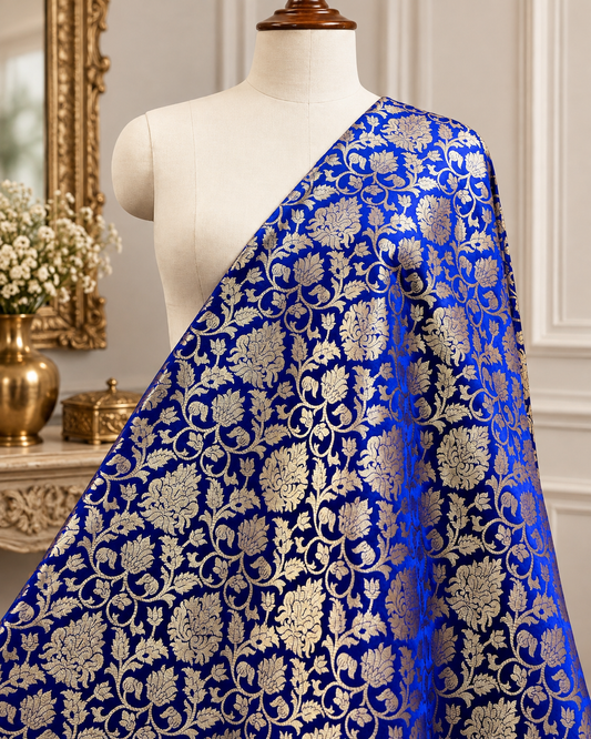 Brocade fabric Jacquard damask fabric Blue gold brocade Wedding bridal fabric silk dress Clothing Material Brocade fabric by the yard