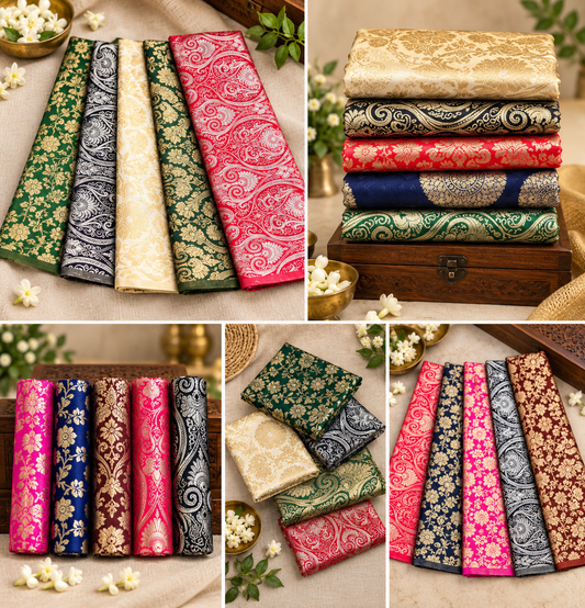 5 pcs Bundle Brocade Fabrics, assorted brocade fabric bundle, Banarasi fabric - NF09
