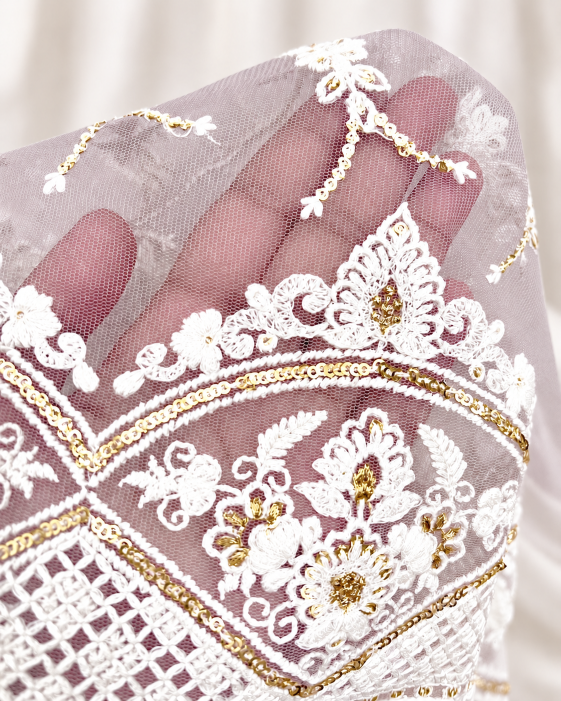 Lilac Embroidered Net Dupatta, Tulle Fabric, Chikankari Indian Stole, Shawl, Scarf for Women, Bridal Wedding Fabric, Veil, DP2011