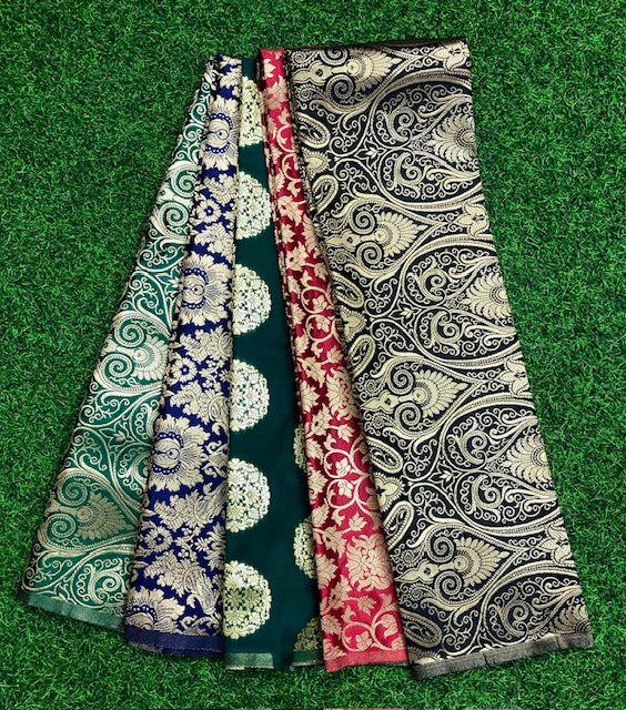 5 pcs Bundle Brocade Fabrics, assorted brocade fabric bundle, Banarasi fabric - NF017