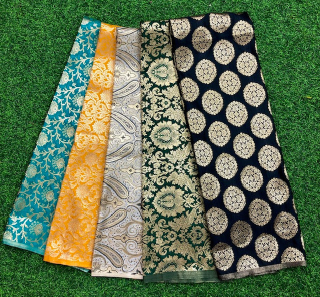 5 pcs Bundle Brocade Fabrics, assorted brocade fabric bundle, Banarasi fabric - NF019