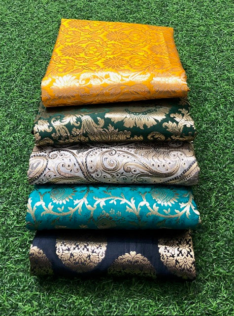 5 pcs Bundle Brocade Fabrics, assorted brocade fabric bundle, Banarasi fabric - NF019