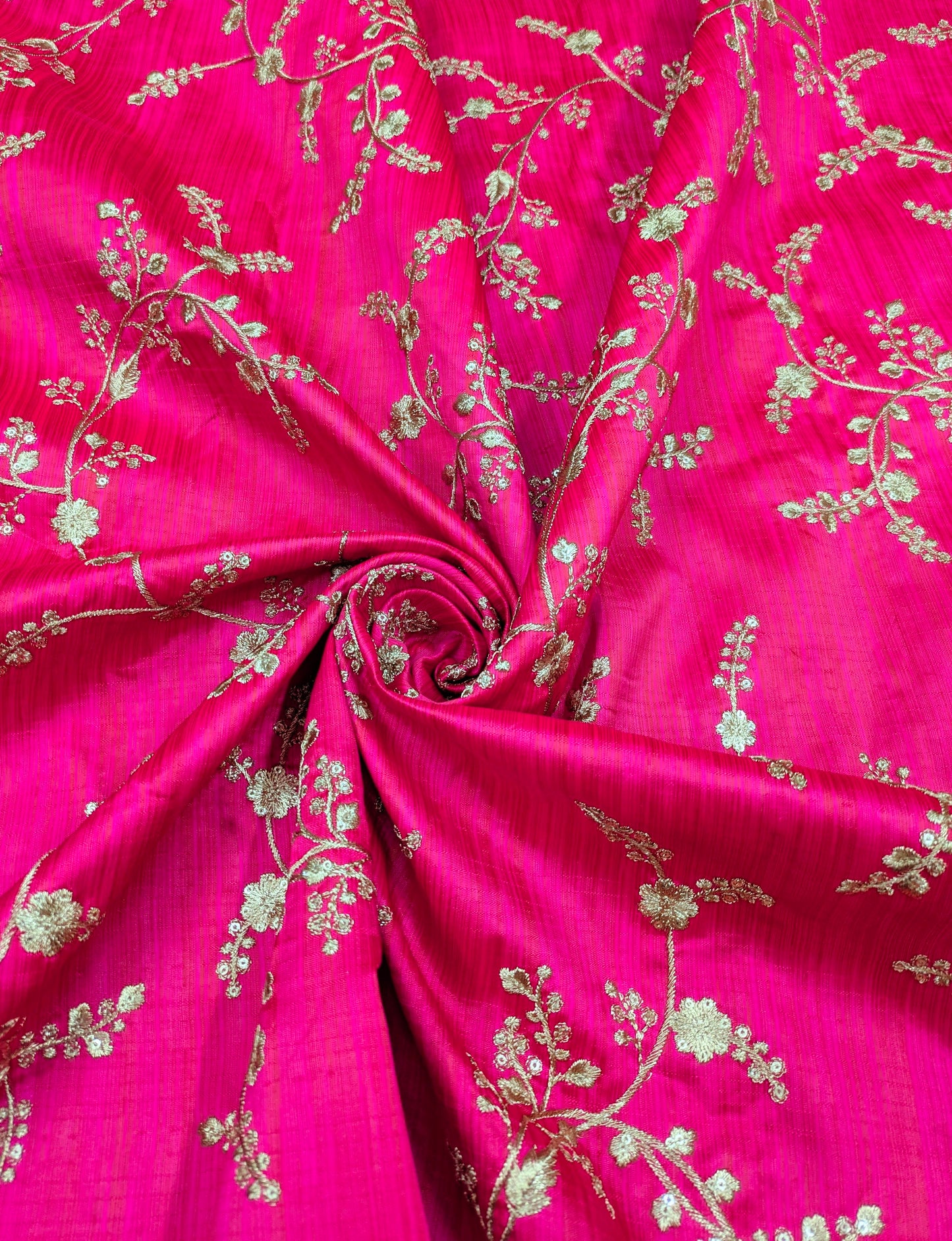Embroidered fabric Hot Pink Gold Embroidery dress Fabric Bridal Dress Luxury Wedding Veil Indian Lehenga fabric upholstrey fabric by the yard NFAF01