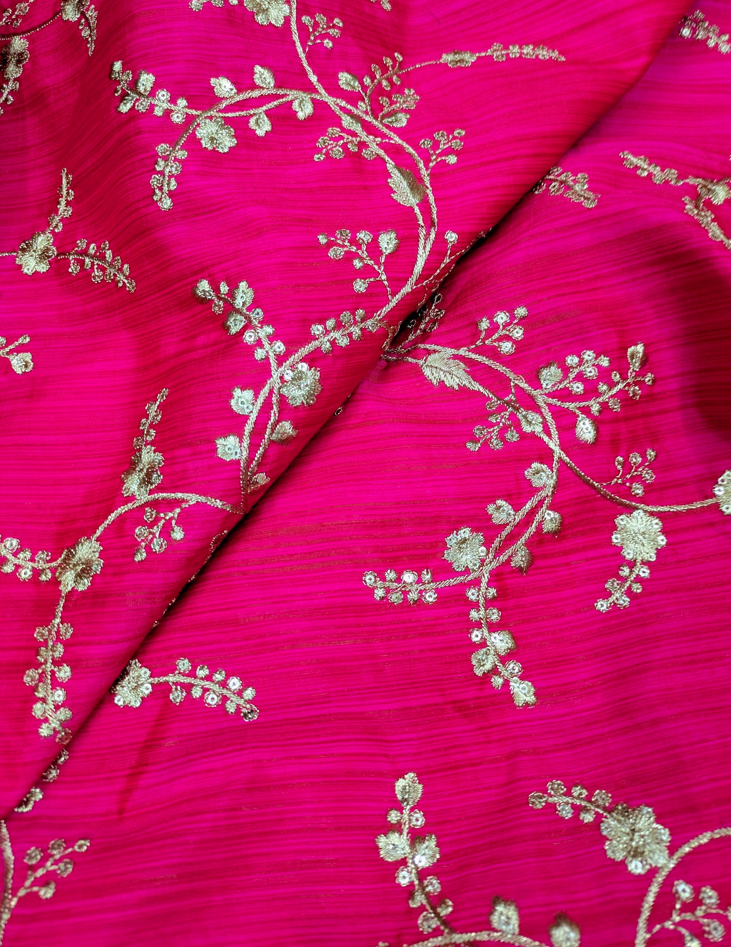 Embroidered fabric Hot Pink Gold Embroidery dress Fabric Bridal Dress Luxury Wedding Veil Indian Lehenga fabric upholstrey fabric by the yard NFAF01