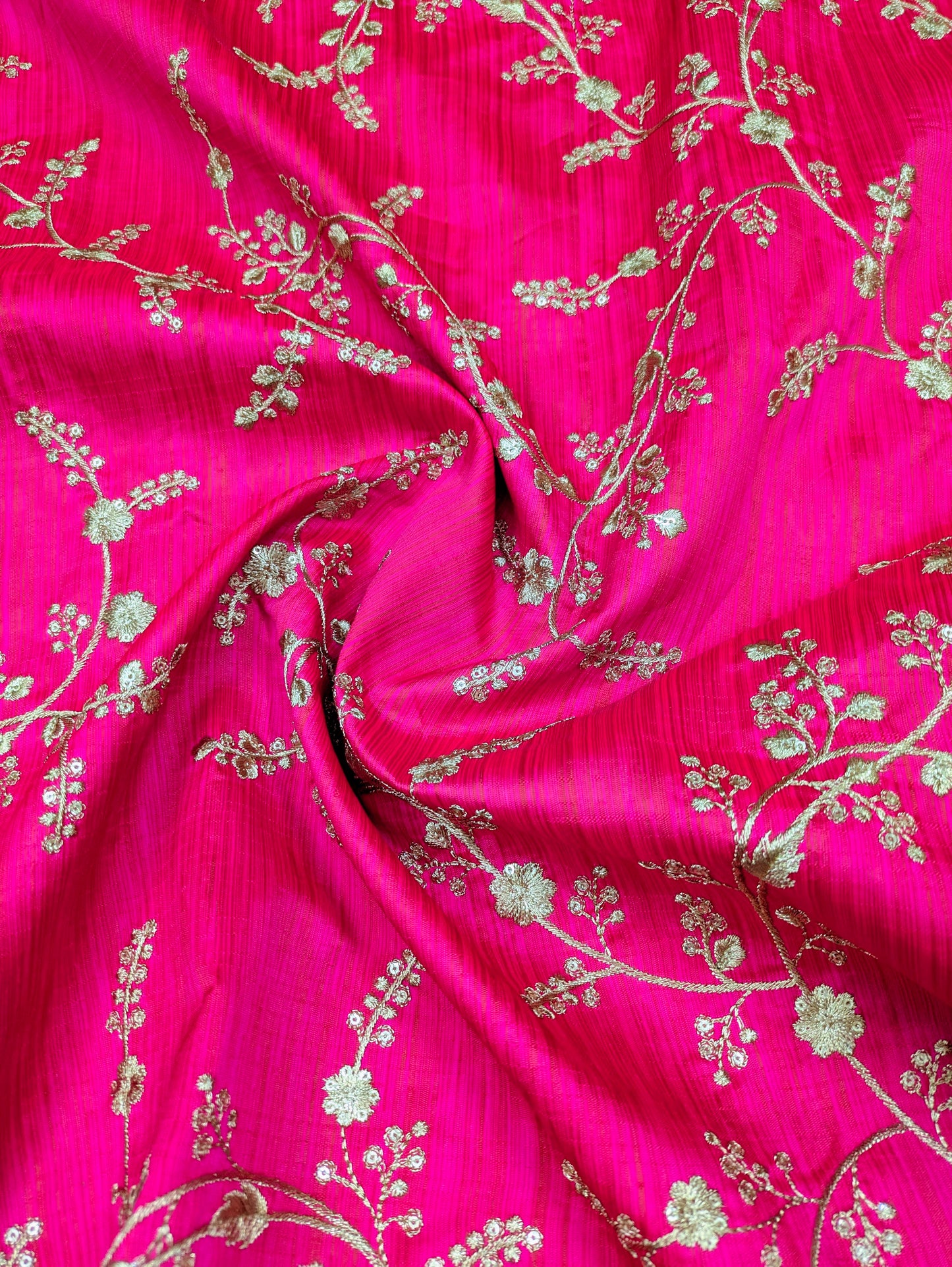 Embroidered fabric Hot Pink Gold Embroidery dress Fabric Bridal Dress Luxury Wedding Veil Indian Lehenga fabric upholstrey fabric by the yard NFAF01