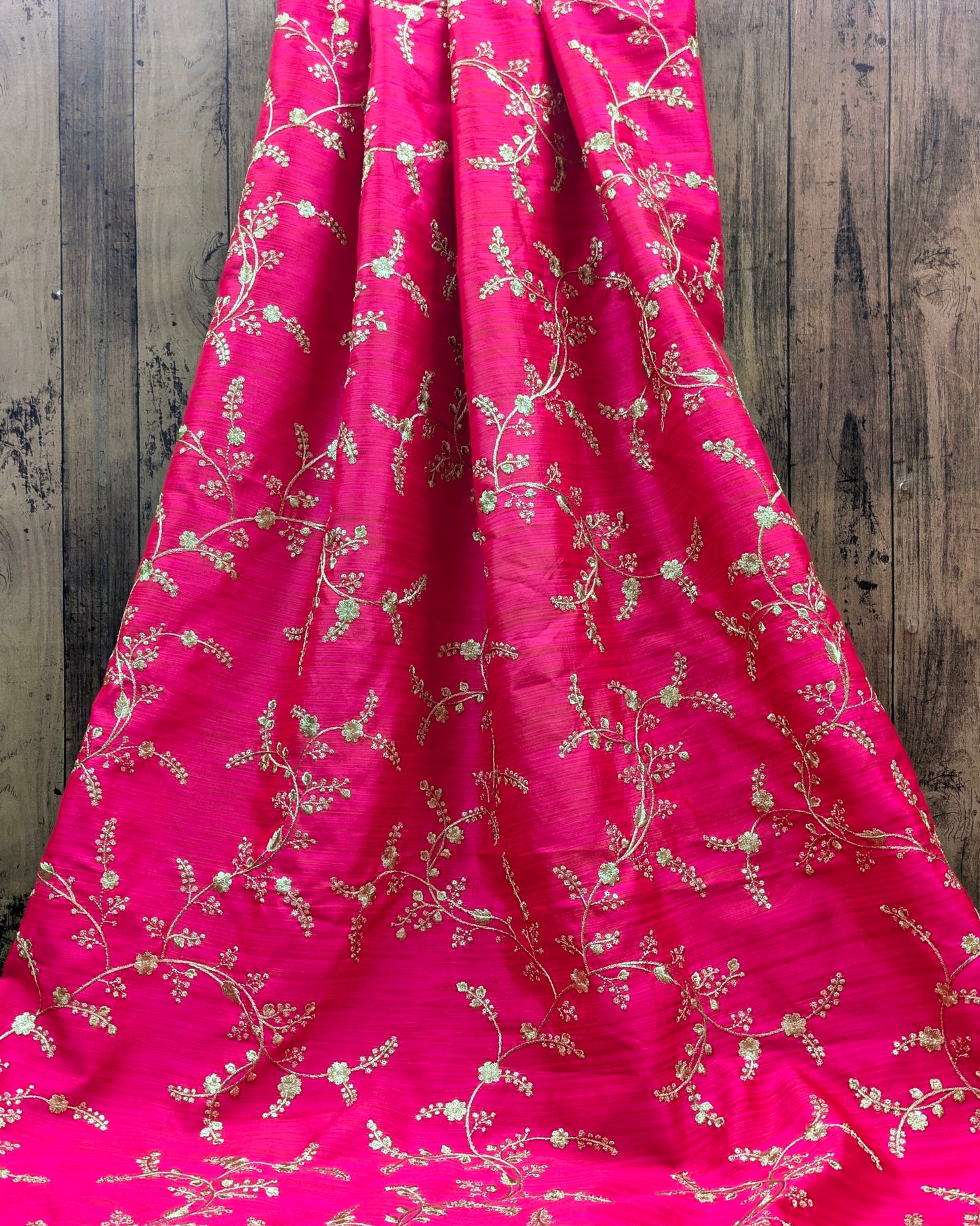 Embroidered fabric Hot Pink Gold Embroidery dress Fabric Bridal Dress Luxury Wedding Veil Indian Lehenga fabric upholstrey fabric by the yard NFAF01