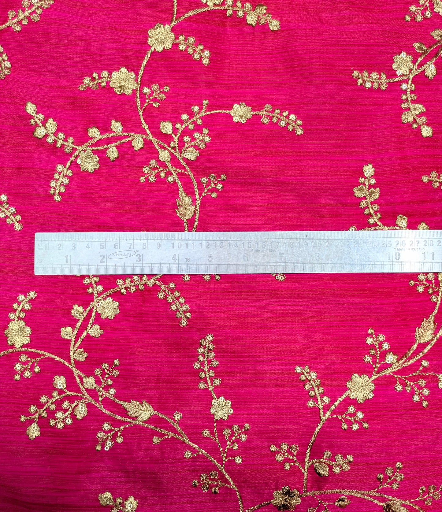 Embroidered fabric Hot Pink Gold Embroidery dress Fabric Bridal Dress Luxury Wedding Veil Indian Lehenga fabric upholstrey fabric by the yard NFAF01