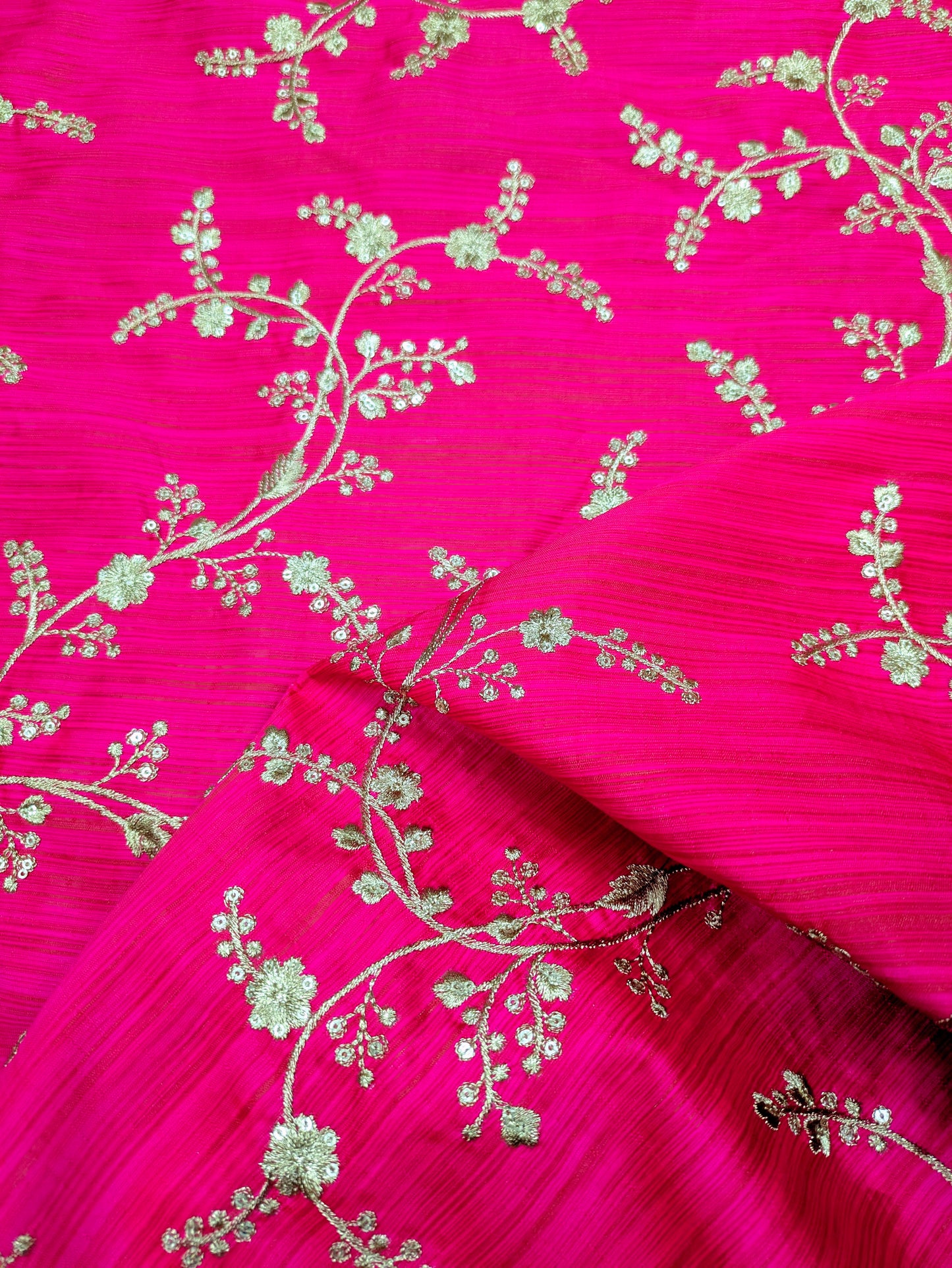Embroidered fabric Hot Pink Gold Embroidery dress Fabric Bridal Dress Luxury Wedding Veil Indian Lehenga fabric upholstrey fabric by the yard NFAF01