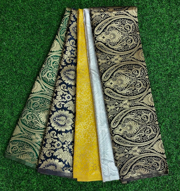 5 pcs Bundle Brocade Fabrics, assorted brocade fabric bundle, Banarasi fabric - NF021