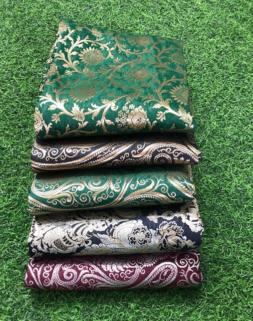 5 pcs Bundle Brocade Fabrics, assorted brocade fabric bundle, Banarasi fabric - NF022