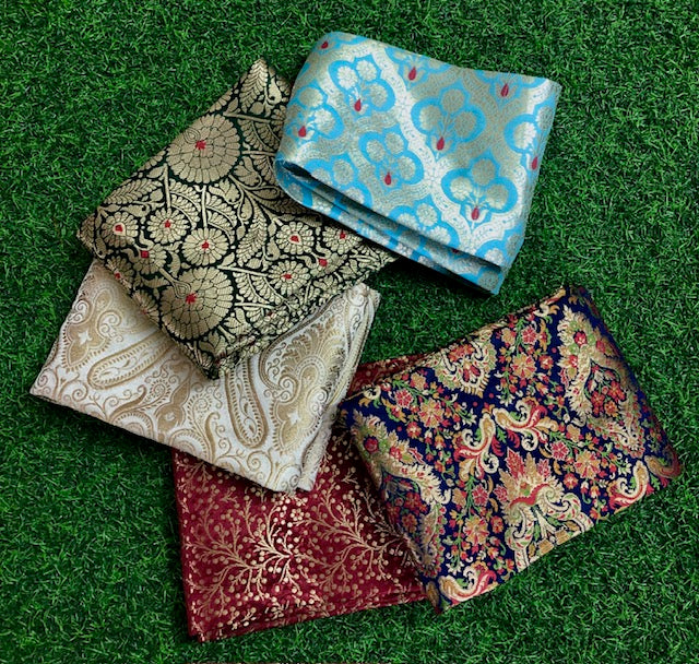 5 pcs Bundle Brocade Fabrics, assorted brocade fabric bundle, Banarasi fabric - NF026