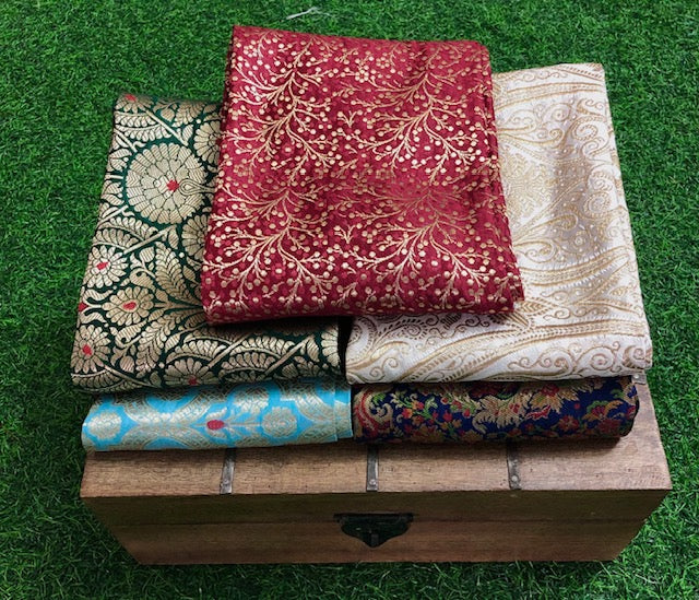 5 pcs Bundle Brocade Fabrics, assorted brocade fabric bundle, Banarasi fabric - NF026