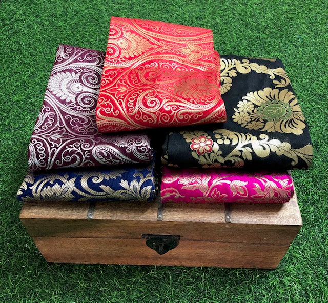 5 pcs Bundle Brocade Fabrics, assorted brocade fabric bundle, Banarasi fabric - NF027