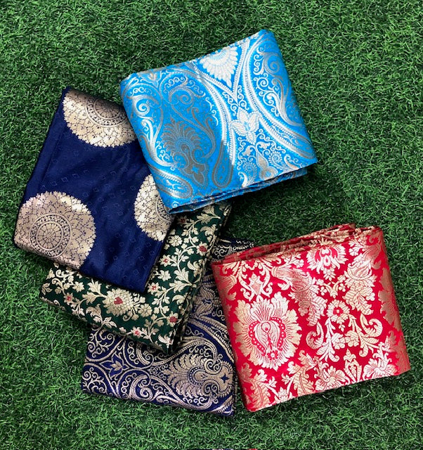 5 pcs Bundle Brocade Fabrics, assorted brocade fabric bundle, Banarasi fabric - NF029