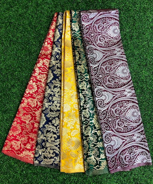 5 pcs Bundle Brocade Fabrics, assorted brocade fabric bundle, Banarasi fabric - NF033