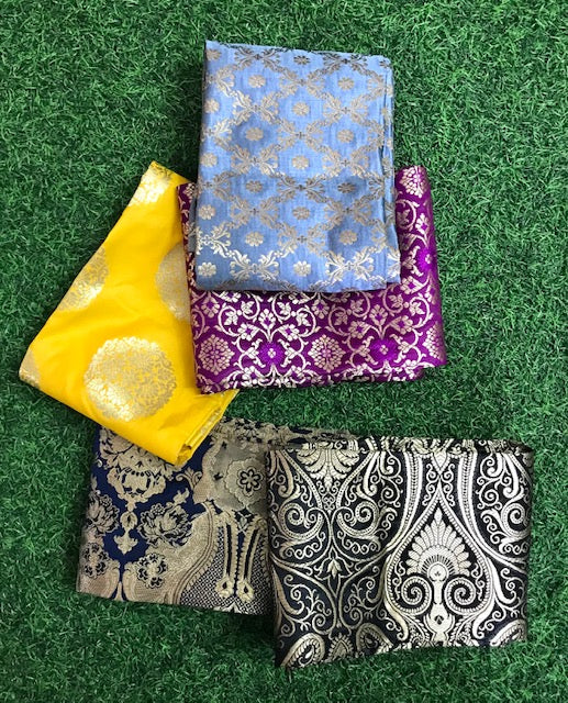 5 pcs Bundle Brocade Fabrics, assorted brocade fabric bundle, Banarasi fabric - NF034