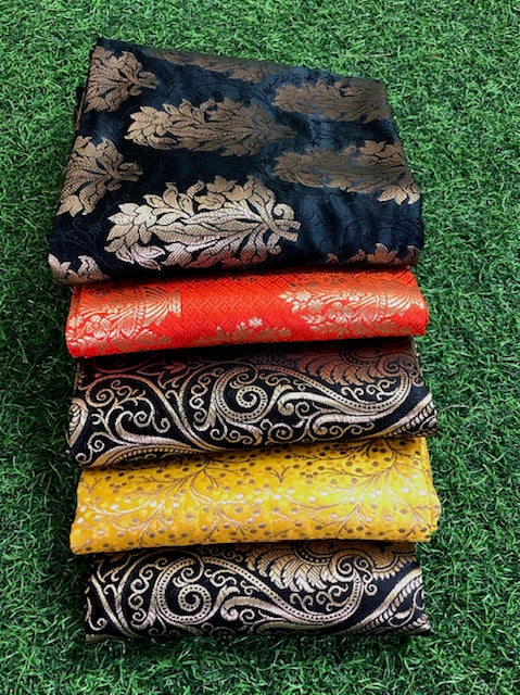 5 pcs Bundle Brocade Fabrics, assorted brocade fabric bundle, Banarasi fabric - NF036