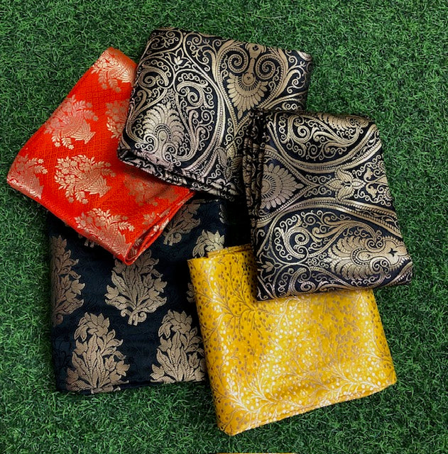 5 pcs Bundle Brocade Fabrics, assorted brocade fabric bundle, Banarasi fabric - NF036