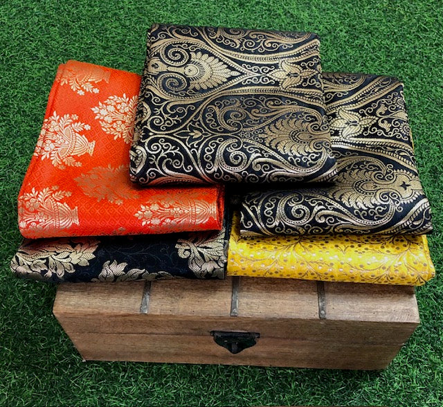 5 pcs Bundle Brocade Fabrics, assorted brocade fabric bundle, Banarasi fabric - NF036