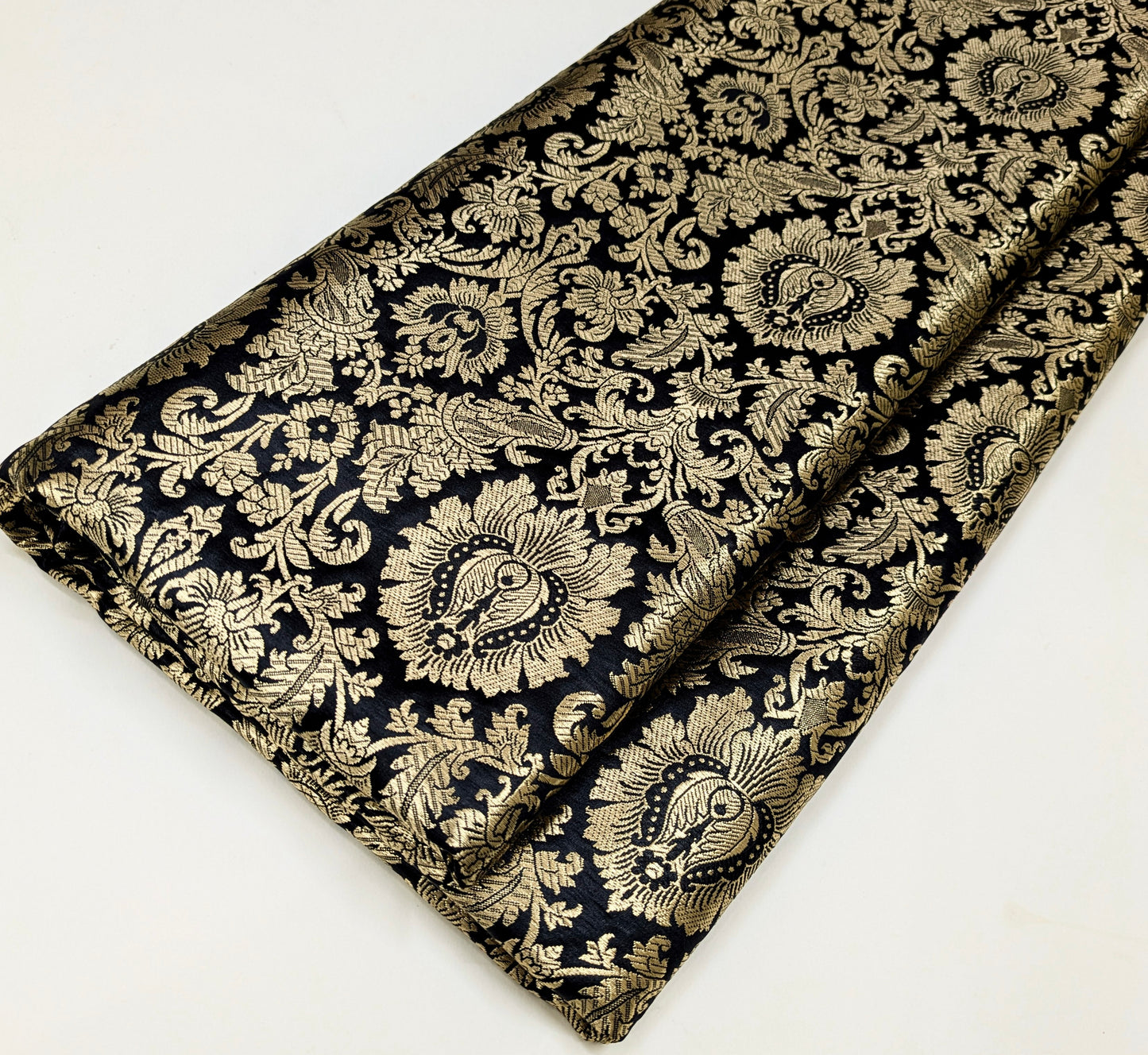 Indian Brocade fabric Jacquard damask fabric Black Gold fabric Wedding bridal fabric Luxury dress fabric Upholstery fabric by the yard - NFAF03