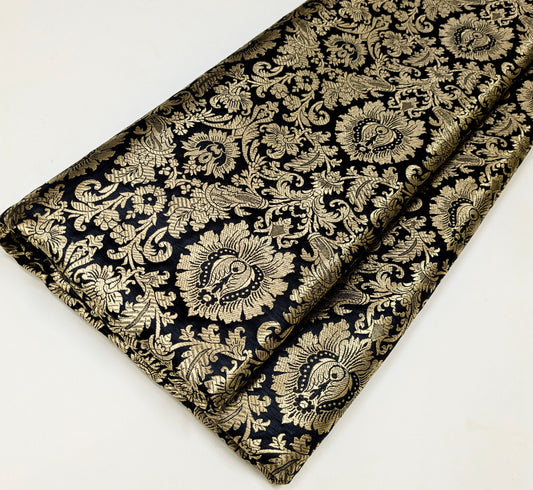 Indian Brocade fabric Jacquard damask fabric Black Gold fabric Wedding bridal fabric Luxury dress fabric Upholstery fabric by the yard - NFAF03
