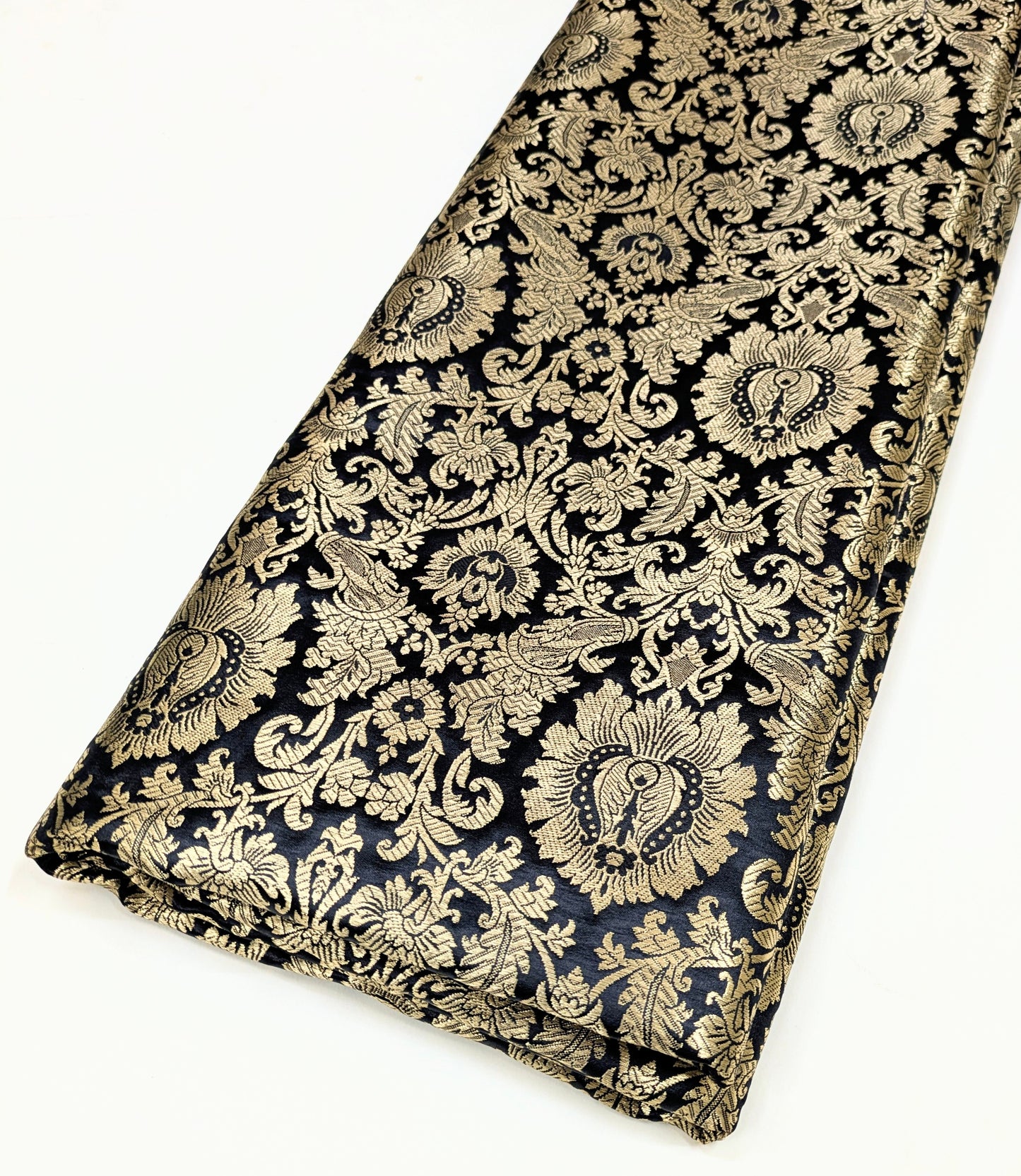Indian Brocade fabric Jacquard damask fabric Black Gold fabric Wedding bridal fabric Luxury dress fabric Upholstery fabric by the yard - NFAF03