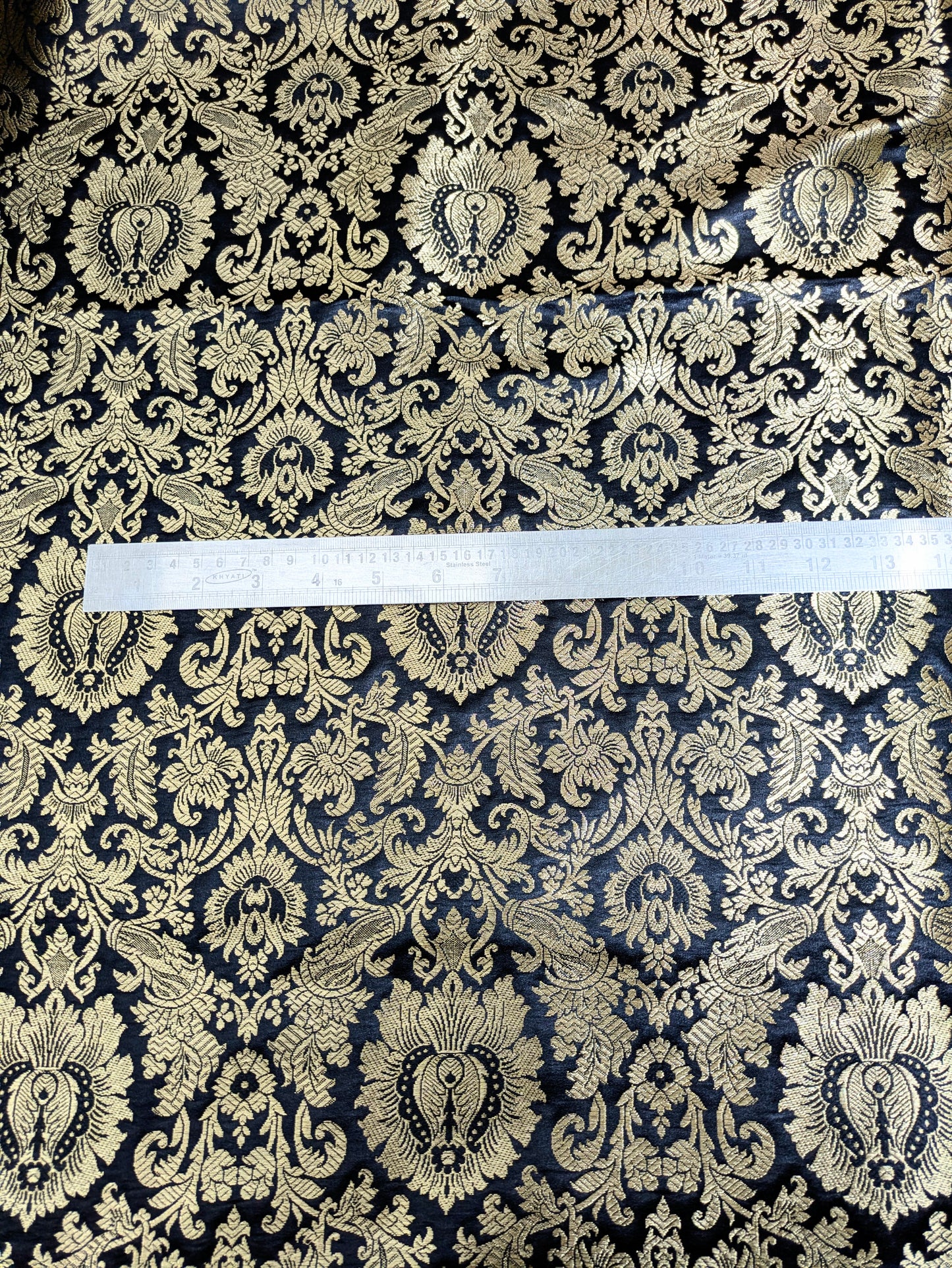 Indian Brocade fabric Jacquard damask fabric Black Gold fabric Wedding bridal fabric Luxury dress fabric Upholstery fabric by the yard - NFAF03