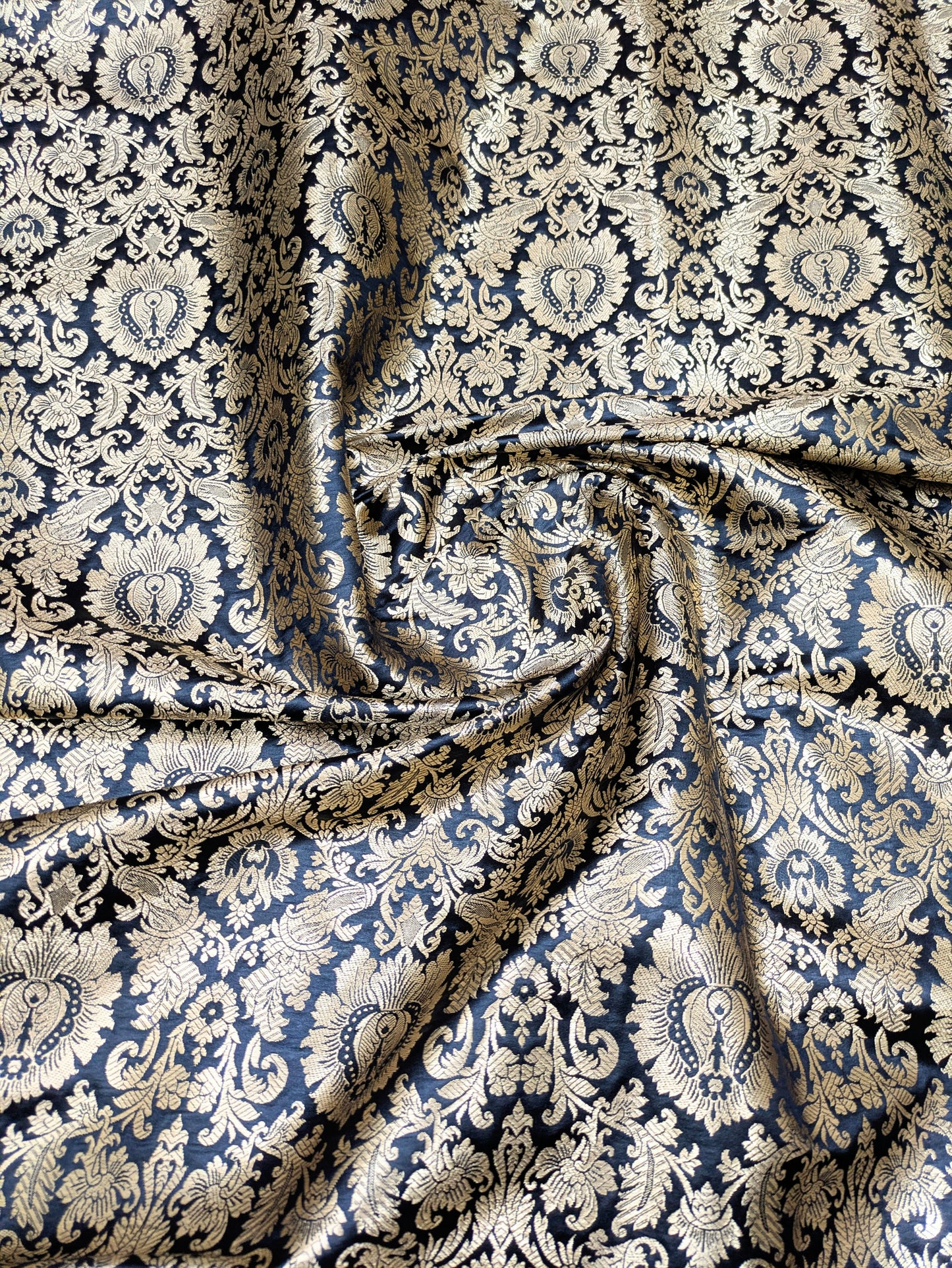 Indian Brocade fabric Jacquard damask fabric Black Gold fabric Wedding bridal fabric Luxury dress fabric Upholstery fabric by the yard - NFAF03