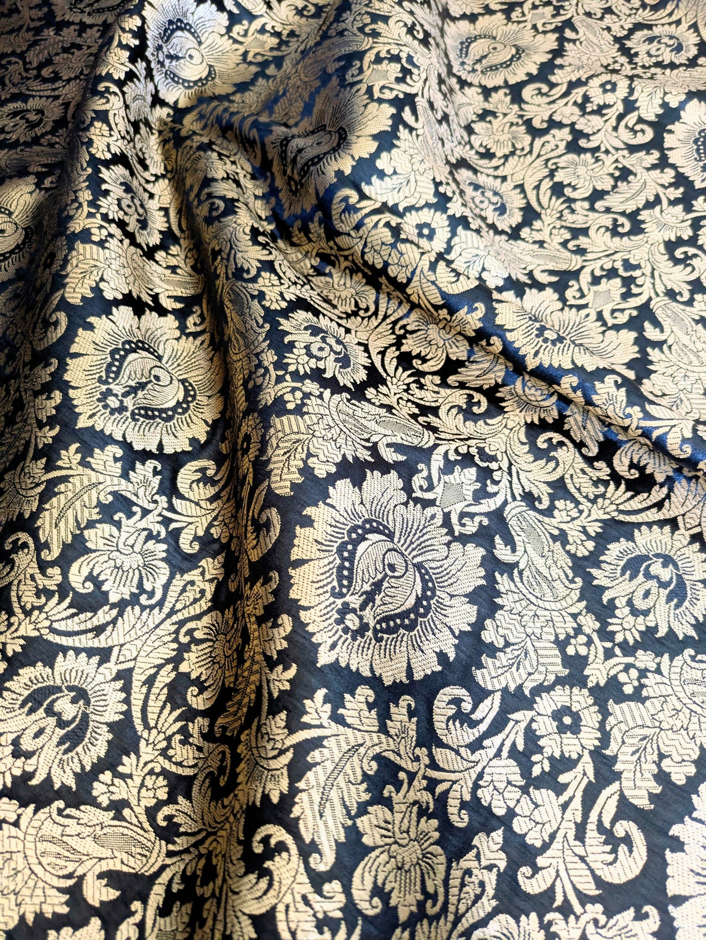 Indian Brocade fabric Jacquard damask fabric Black Gold fabric Wedding bridal fabric Luxury dress fabric Upholstery fabric by the yard - NFAF03