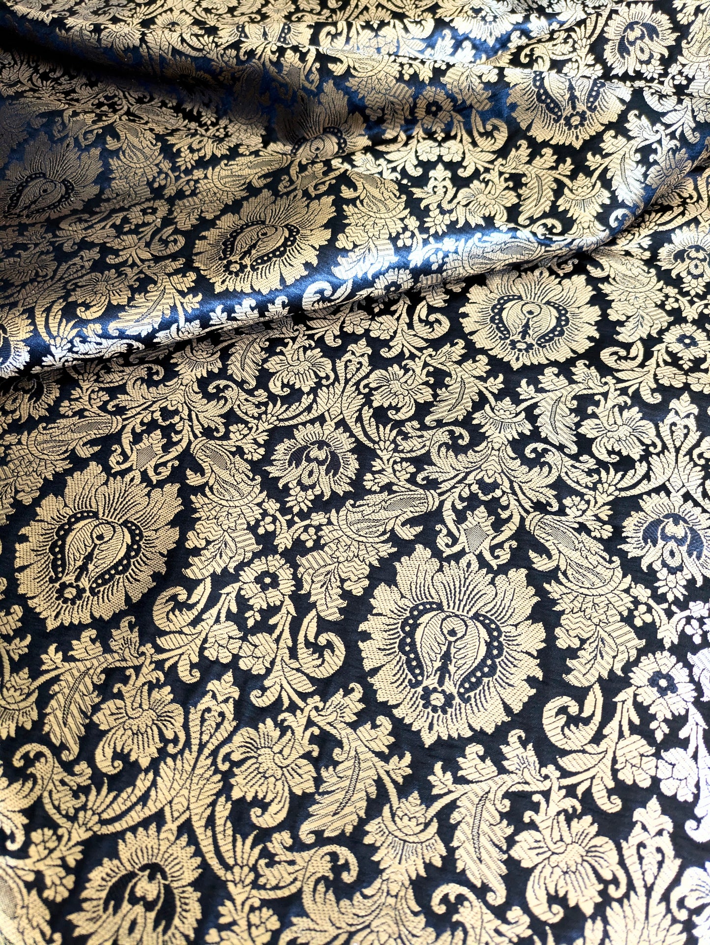 Indian Brocade fabric Jacquard damask fabric Black Gold fabric Wedding bridal fabric Luxury dress fabric Upholstery fabric by the yard - NFAF03
