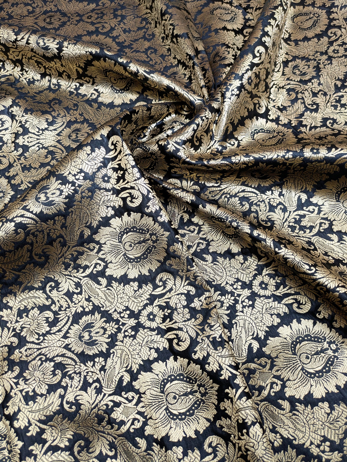 Indian Brocade fabric Jacquard damask fabric Black Gold fabric Wedding bridal fabric Luxury dress fabric Upholstery fabric by the yard - NFAF03