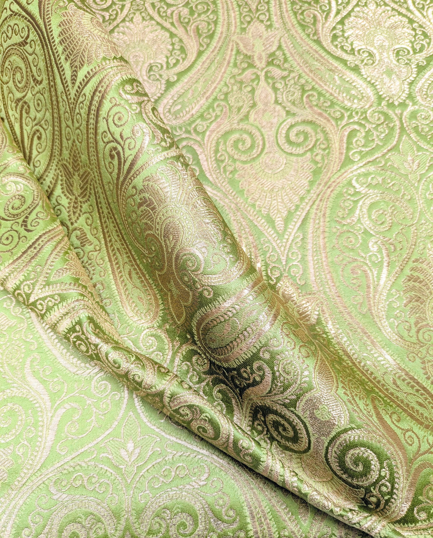 Indian banarasi brocade fabric, Green gold Wedding fabric, Rayon silk brocade,  Damask jacquard brocade, Brokat stoff - NFAF07