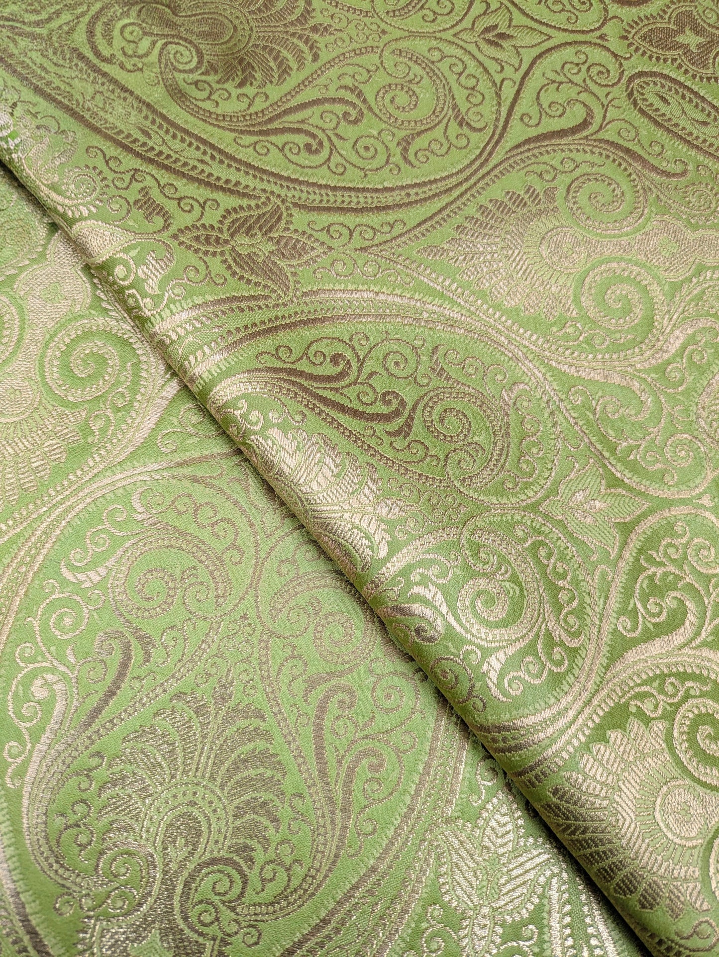 Indian banarasi brocade fabric, Green gold Wedding fabric, Rayon silk brocade,  Damask jacquard brocade, Brokat stoff - NFAF07