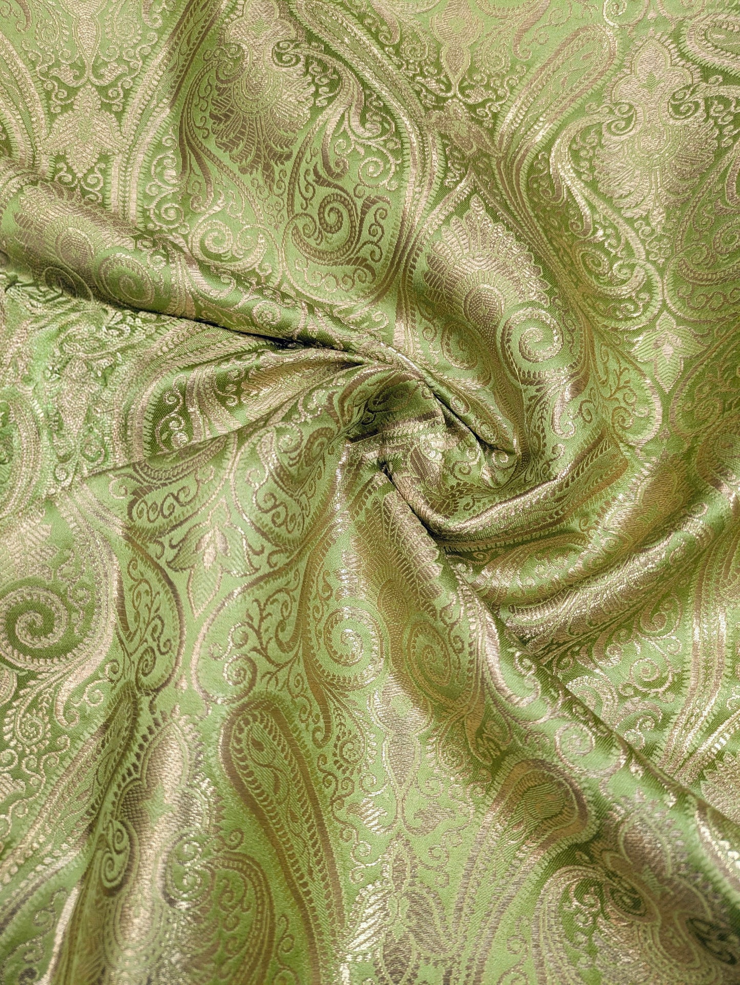 Indian banarasi brocade fabric, Green gold Wedding fabric, Rayon silk brocade,  Damask jacquard brocade, Brokat stoff - NFAF07