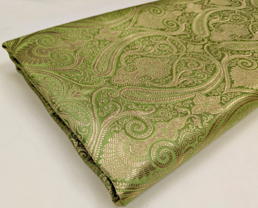Indian banarasi brocade fabric, Green gold Wedding fabric, Rayon silk brocade,  Damask jacquard brocade, Brokat stoff - NFAF07